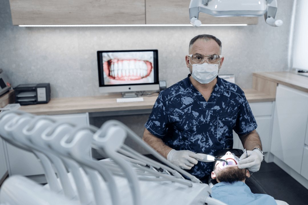 Dentist in a modern dental clinic with digital imaging