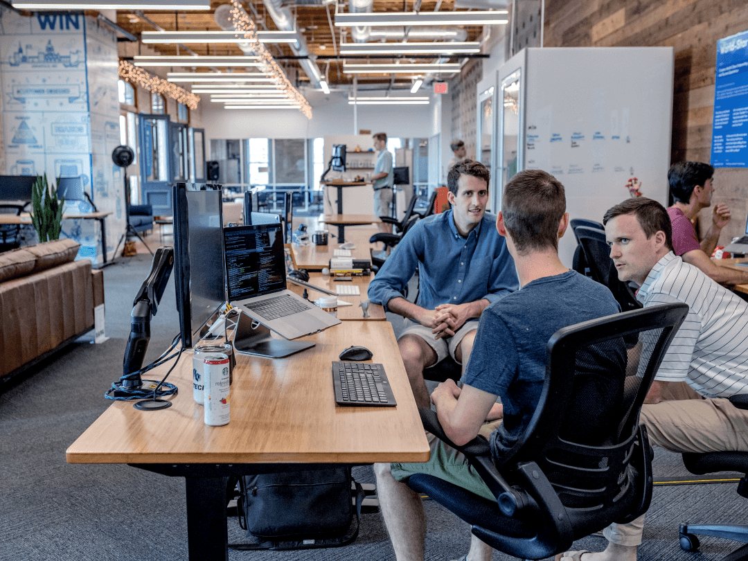 Team working together in a modern open plan office